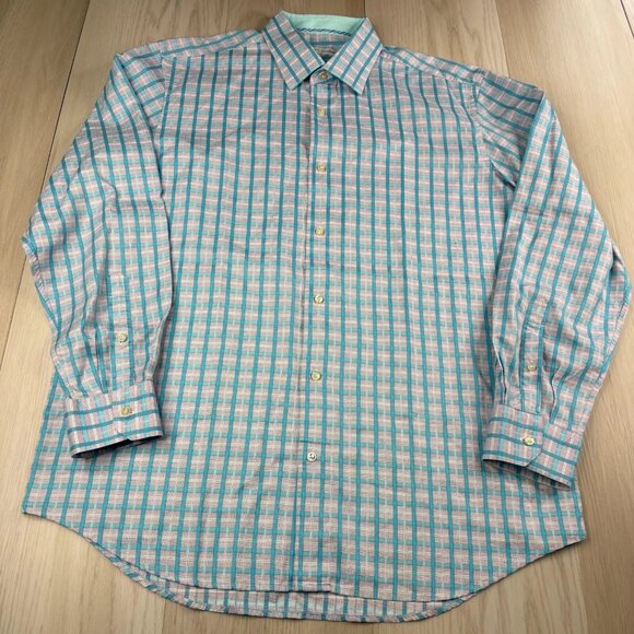 Robert Graham Mens Long Sleeve Plaid Print Y2K Button Up Shirt Size 44 17.5 - Picture 1 of 15